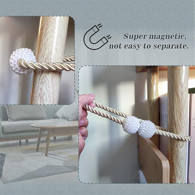 Hion Magnetic Curtain Tiebacks Beige 2pcs, Curtain Tiebacks Buckles Holdbacks - Image 6