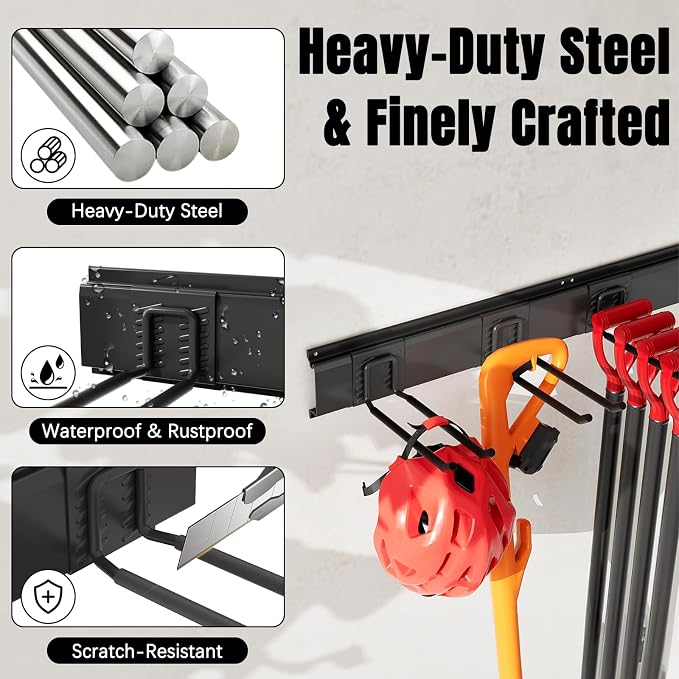 Garage Garden Tool Organizer Wall Mount, Heavy Duty Garage Tool Storage Rack 32 - Image 3