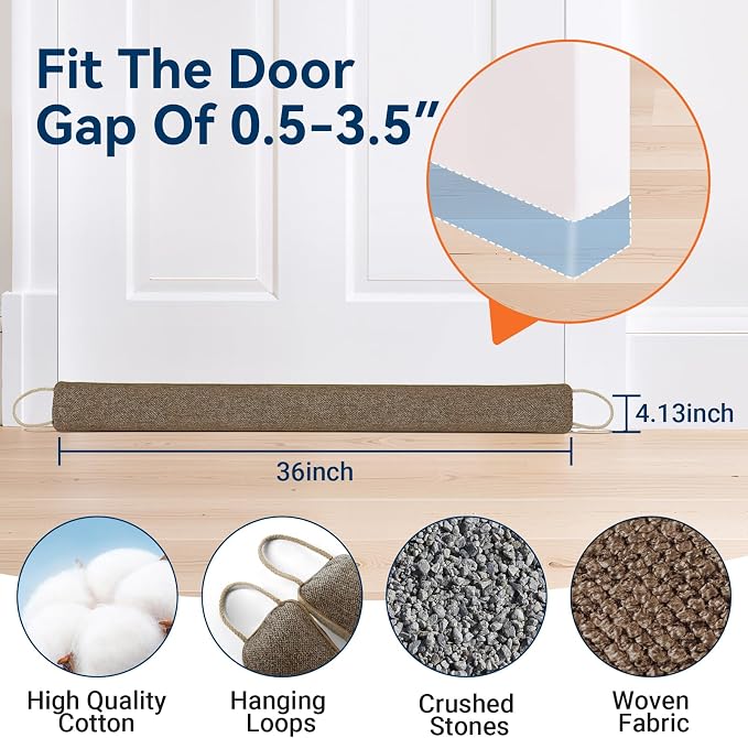 Door Draft Stopper for Bottom of Door, 36’’ Heavy Duty Under Door Draft Blocker - Image 3