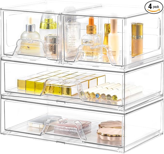 4 Pack Stackable Storage Drawers Clear Acrylic Organizer Bathroom Makeup by Stebopum