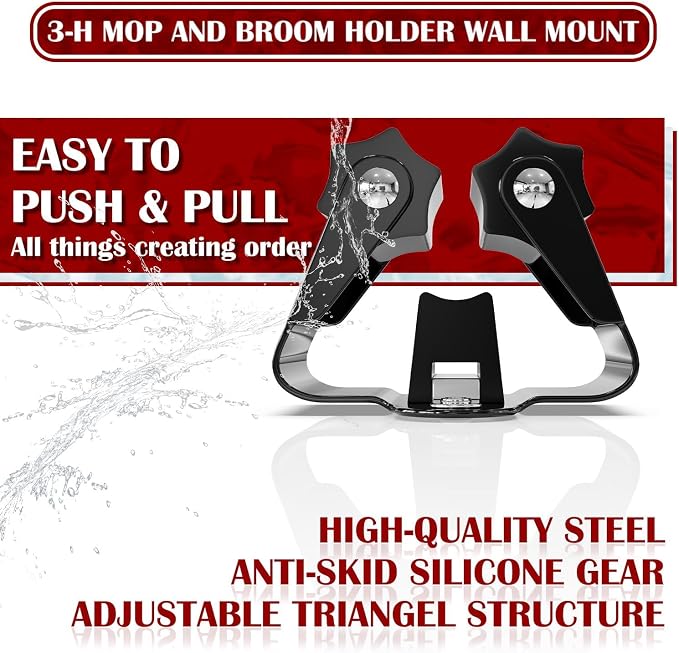 3-H Stainless Steel Broom Holder Wall Mount 15-Pack- Heavy Duty Mop Organizer - Image 3