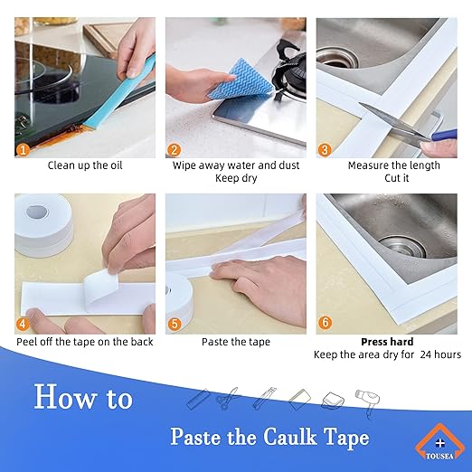White Caulk Tape for Bath & Kitchen, Caulking Tape for Bathroom Caulking White - Image 8