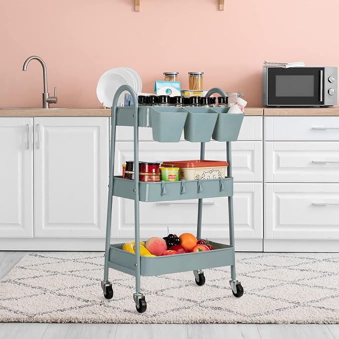 danpinera 3-Tier Rolling Cart, Metal Rolling Storage Cart - Image 4