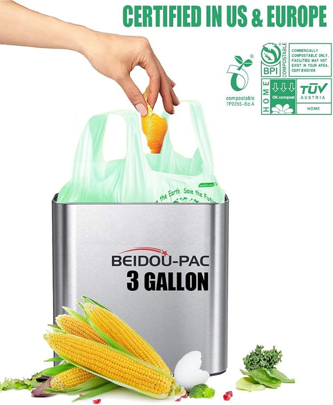 100% Compostable Trash Bags, 3 Gallon Compost Bags Small Kitchen Trash Bags - Image 5