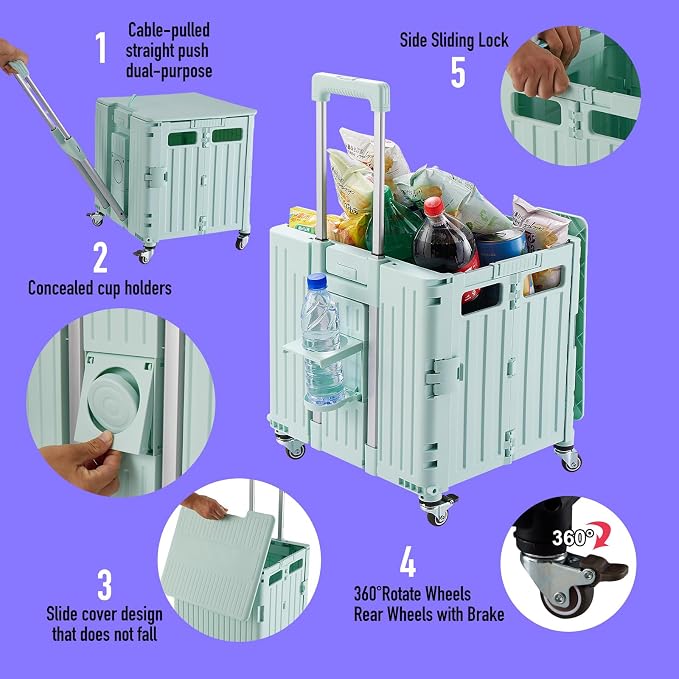 Folding Utility Cart Portable Rolling Crate Handcart Shopping Trolley - Image 3