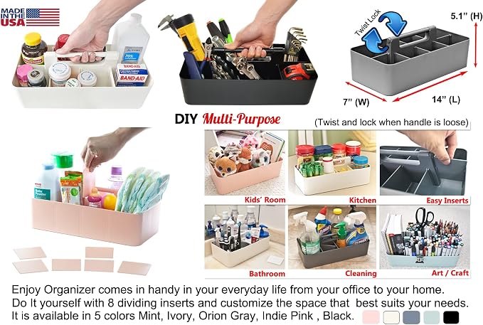 2 PACK Portable DIY 8 Dividers Durable Plastic Tote Tool & Supply Cleaning Caddy - Image 5