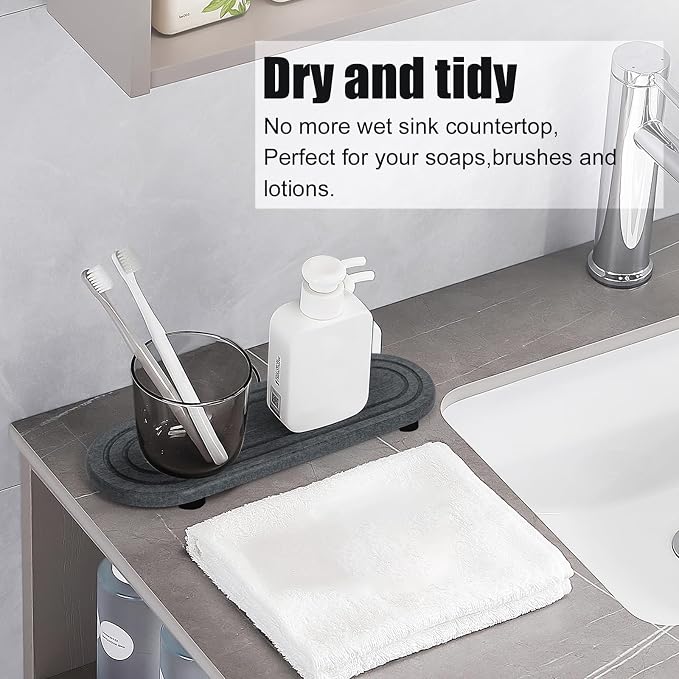 2PCS Water Absorbing Stone Tray, Fast Drying Diatomite Stone Sink Tray - Image 7