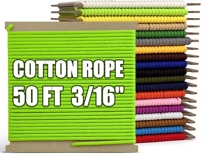 PerkHomy 500lb Cotton Rope 3/16" 50 ft Multi Purpose Utility Diamond Braided by PerkHomy