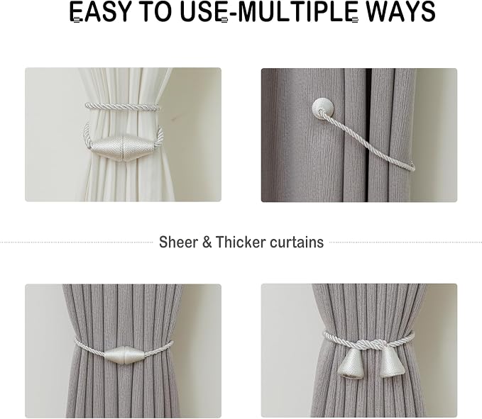 Magnetic Curtain Tiebacks 8 Pack Outdoor Rope Curtain Tie Backs Decorative - Image 5
