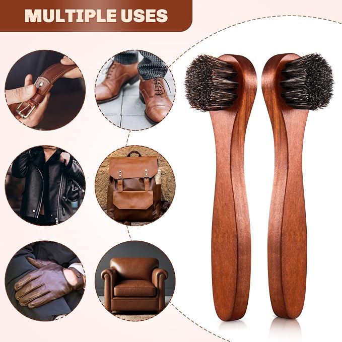 2 Pcs Horsehair Shine Shoes Brush Kit Polish Dauber Applicators Cleaning - Image 3