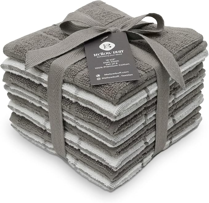 100% Cotton Terry Dish Cloth & Dish Towel, 6 Pack, Super Soft and Absorbent by Ecotribe