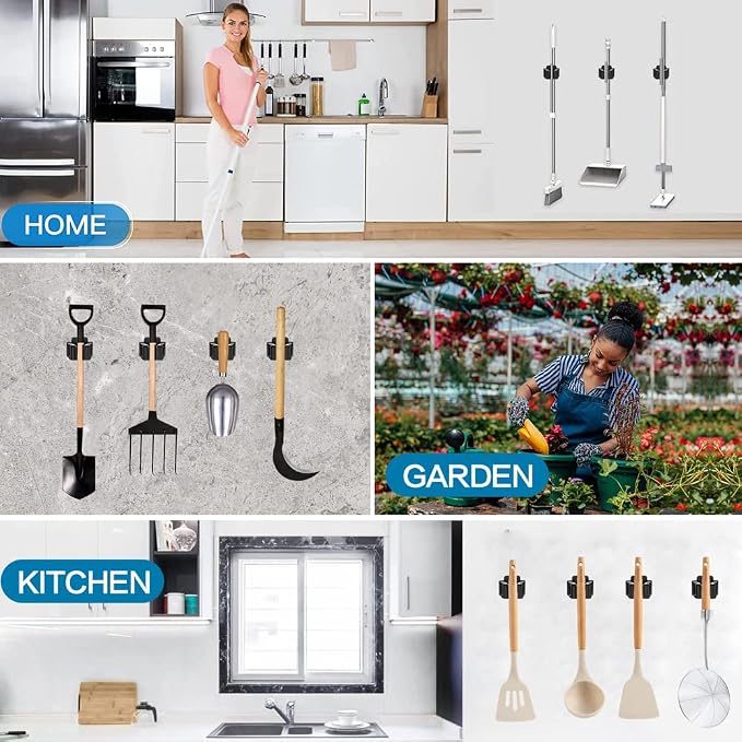 6PCS Broom and Mop Holder, Heavy Duty Garden Tool Organizer Rack Rake and - Image 7