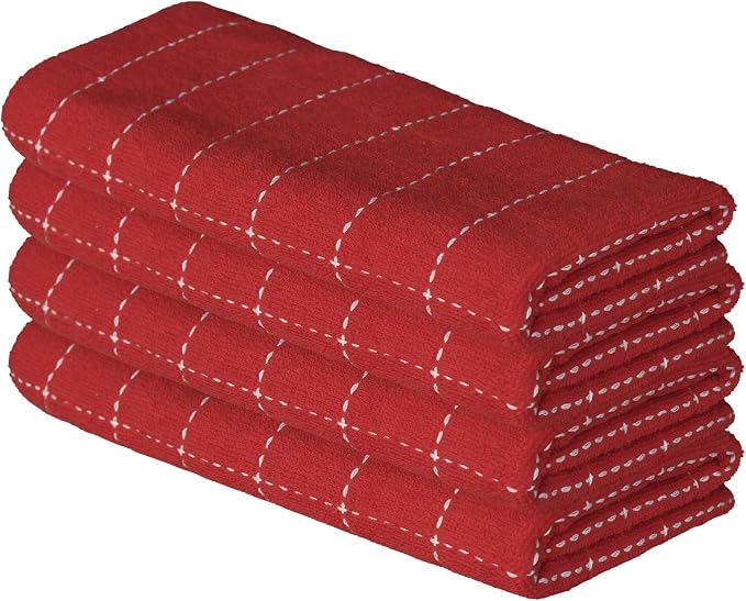 Artoid Mode Checkered Designed Cotton Red Terry Kitchen Dish Towels, 15x25 Inch by ArtoidMode
