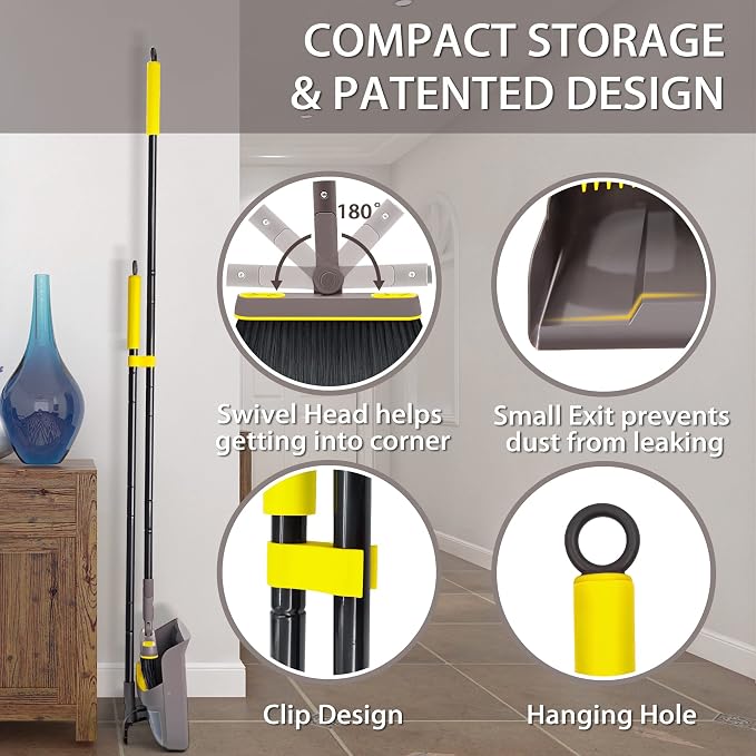 JEHONN Broom with Dustpan Combo Set, Long Handle Lightweight 180 Degree - Image 3