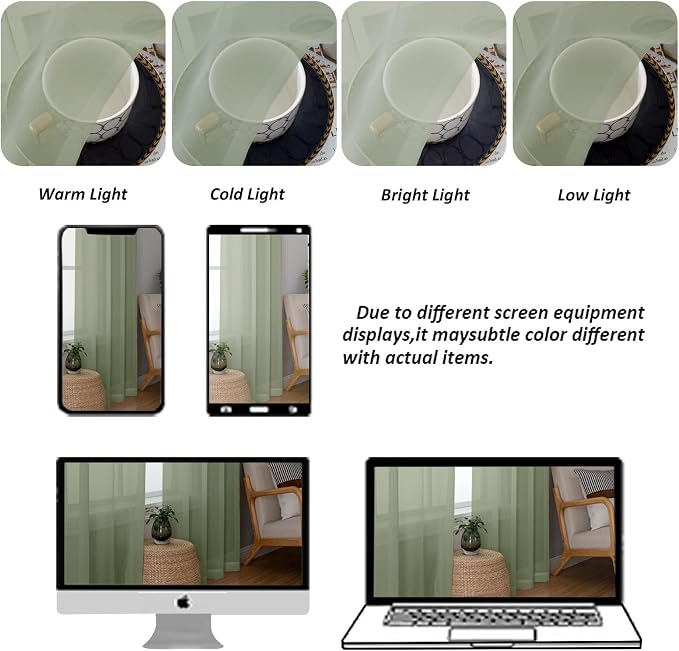 Chyhomenyc Sage Green Sheer Curtains 96 Inches Long 2 Panels, Light Filtering - Image 4