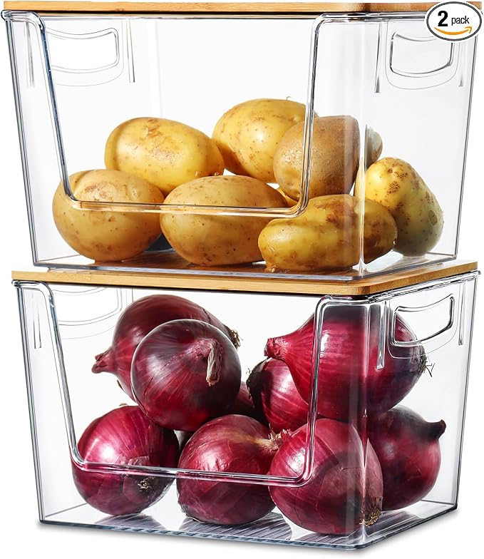 Pantry Organizers Storage, 2 Pack Stackable Kitchen Counter Bins by HEYUZB