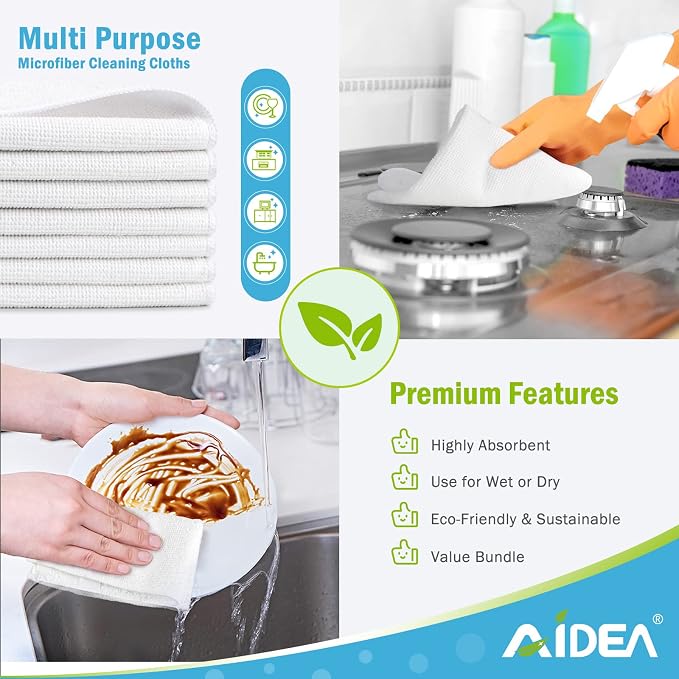 AIDEA White Microfiber Cleaning Cloth 24PK, Absorbent Cleaning Rags - Image 6