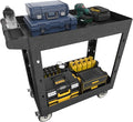 Large Garage Plastic Utility Cart, Heavy Duty 2 Shelf Tool Cart Service Cart by Maemttes