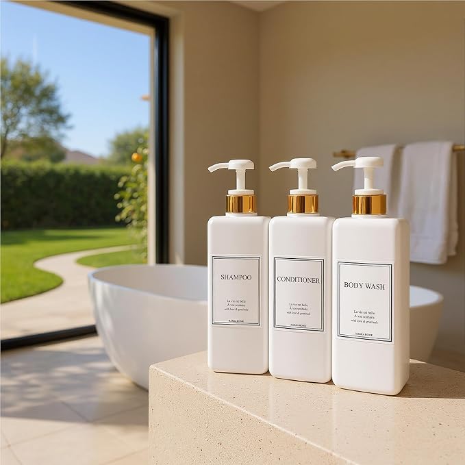 Modern Gold Design Large 27 oz Shampoo and Conditioner Dispensers - Image 4