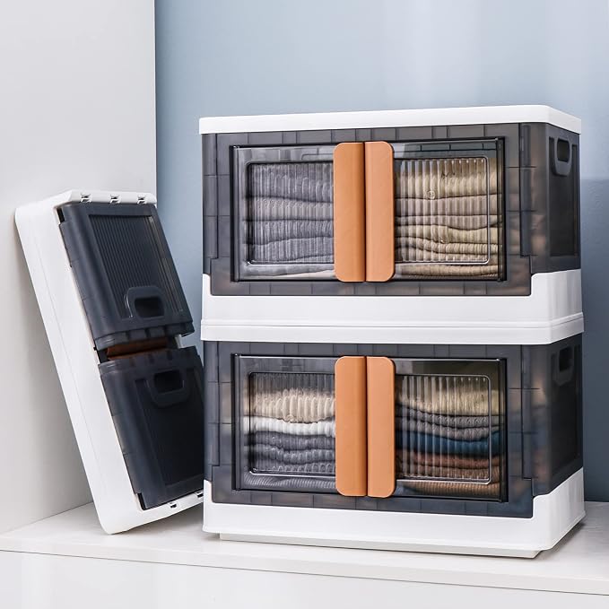 HAIXIN Storage Bins with Lids, Collapsible and Stackable Storage Bins, Plastic - Image 5