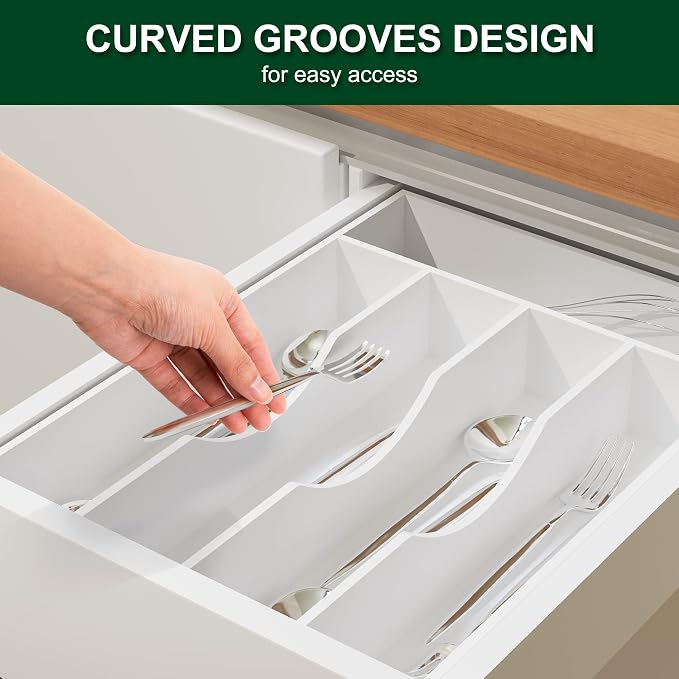 Bellsal White Utensil Organizer 10 Inch Silverware Tray - Image 6