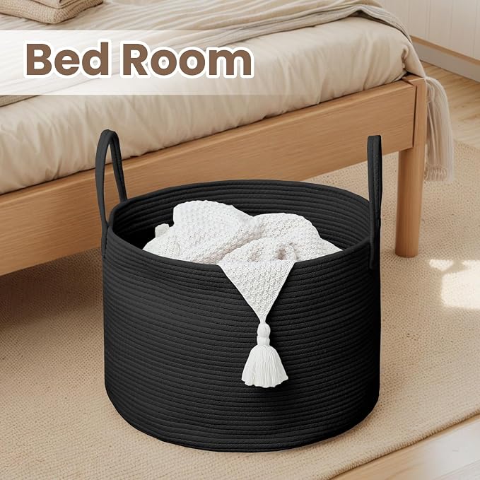Woven Blanket Basket, 65L Large Rope Storage Bin - Image 6