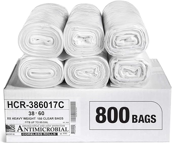 Aluf Plastics High Density Trash Bags, 60 Gallon, 17 Micron, by AlufPlastics