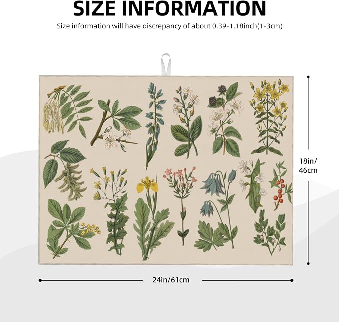 Vintage Color Plants Herbs Floral Microfiber Dish Drying Mat - Image 3