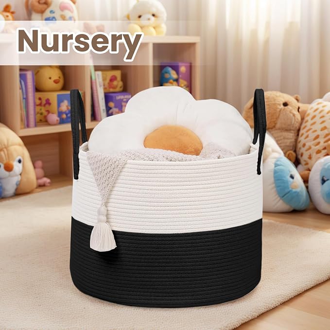 Woven Blanket Basket, 115L Large Rope Storage Bin - Image 4