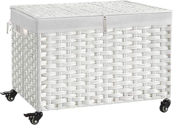 Rolling Storage Basket with Lid, 47.6 Gallon Storage Bin with Wheels, Woven by Hiagnete