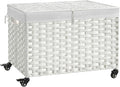 Rolling Storage Basket with Lid, 47.6 Gallon Storage Bin with Wheels, Woven by Hiagnete