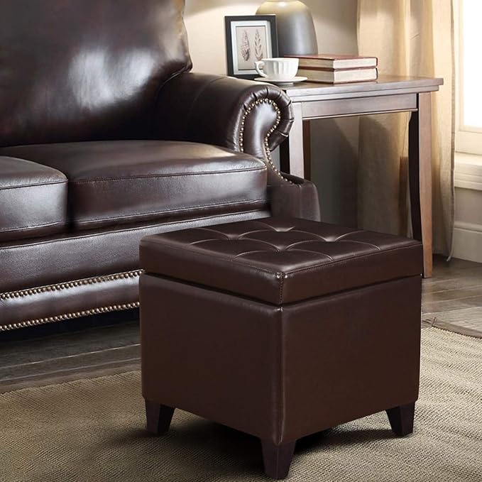 Adeco Bonded Leather Square Tufted Footstool - Image 2
