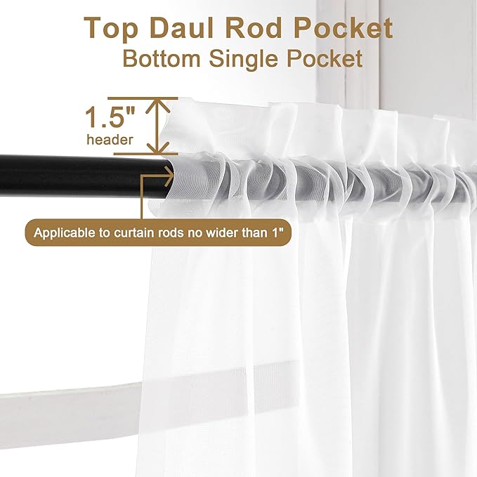Chyhomenyc Extra Long White Sheer Curtains 120 Inches Long 2 Panels Set - Image 5