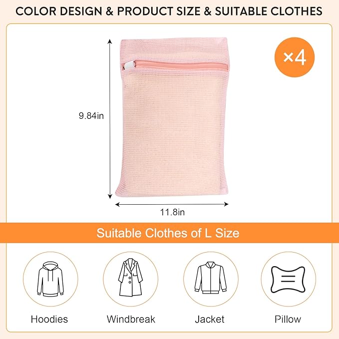 4 Piece Pink Small, Durable Organic Cotton Mesh Laundry Bag - Image 4