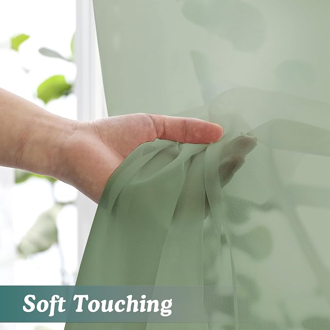 Chyhomenyc Extra Long Sage Green Sheer Curtains 144 inch 2 Panels, Translucent - Image 6