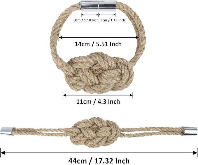 4 Pack Natural Jute Magnetic Curtain Tiebacks, Boho Rustic Style Decorative - Image 2