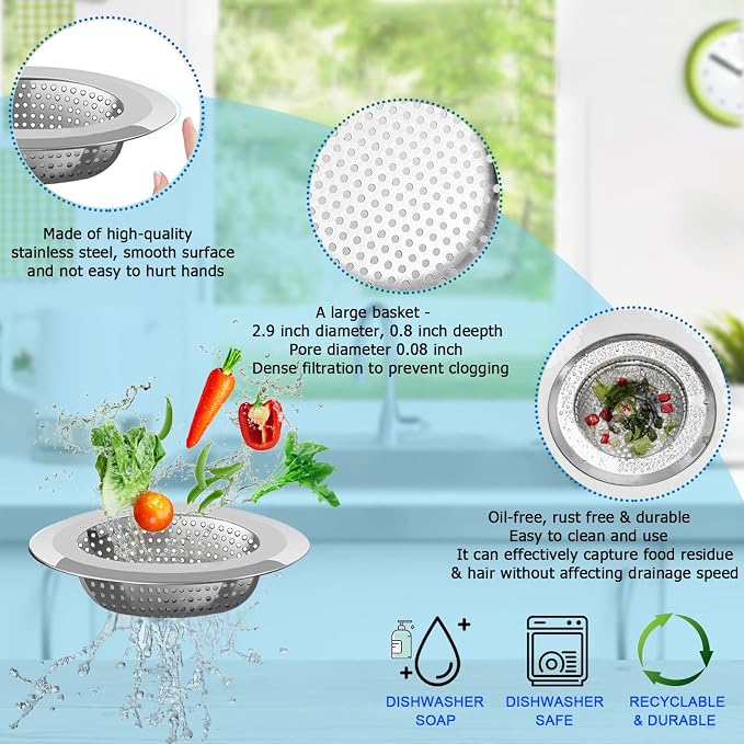 Kitchen Sink Drain Strainer, 4 Pack Stainless Steel and Black Mesh Sink Strainer - Image 5