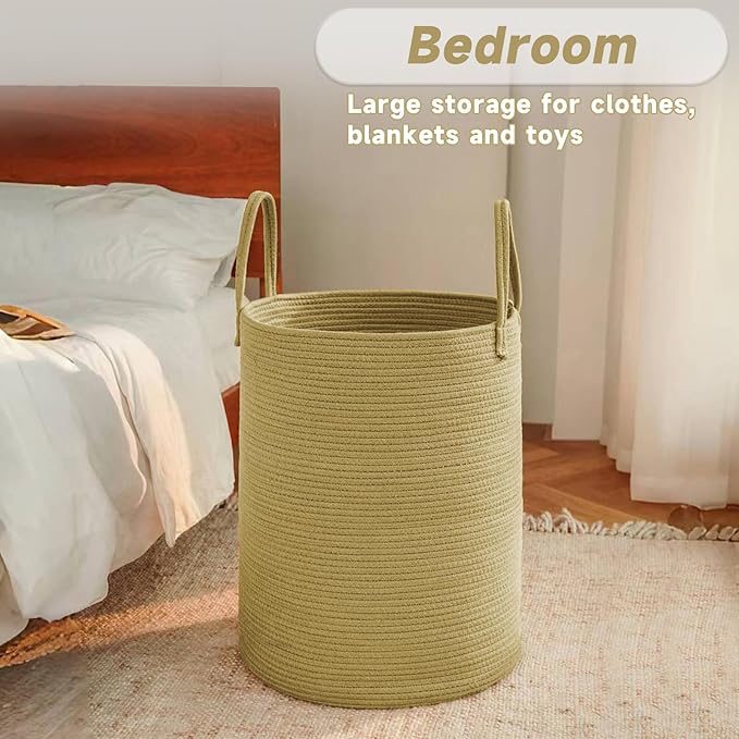 Large Woven Laundry Basket Hamper, 60L Cotton Rope Storage Bin - Image 4