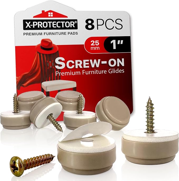 Chair Glides X-PROTECTOR – 8 PCS 1" Furniture Glides – Screw-On Chair Sliders – by X-Protector
