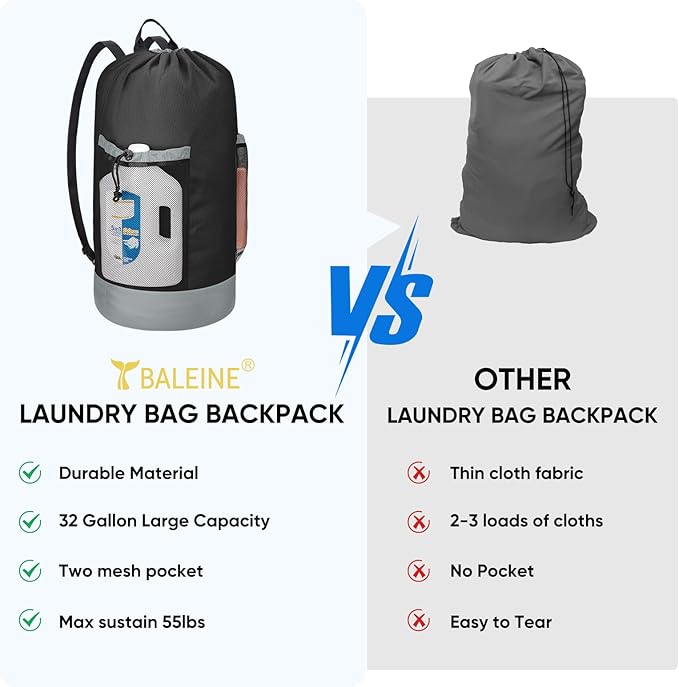 BALEINE 120L Laundry Bag Backpack, 900D Oxford Fabric Large Travel Laundry Bags - Image 5