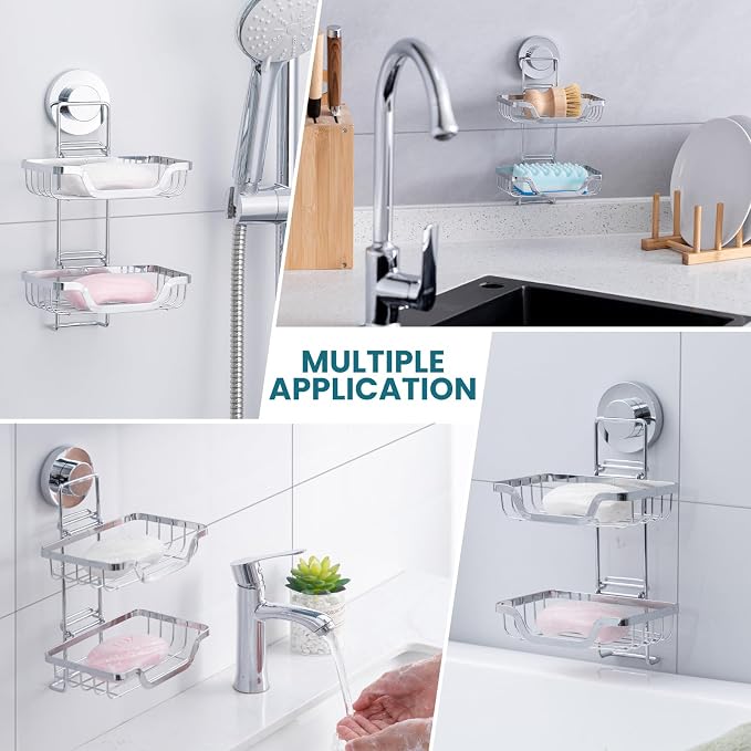 TAILI Double Layer Soap Dish Holder, Bar Soap Tray Suction Cup - Image 4