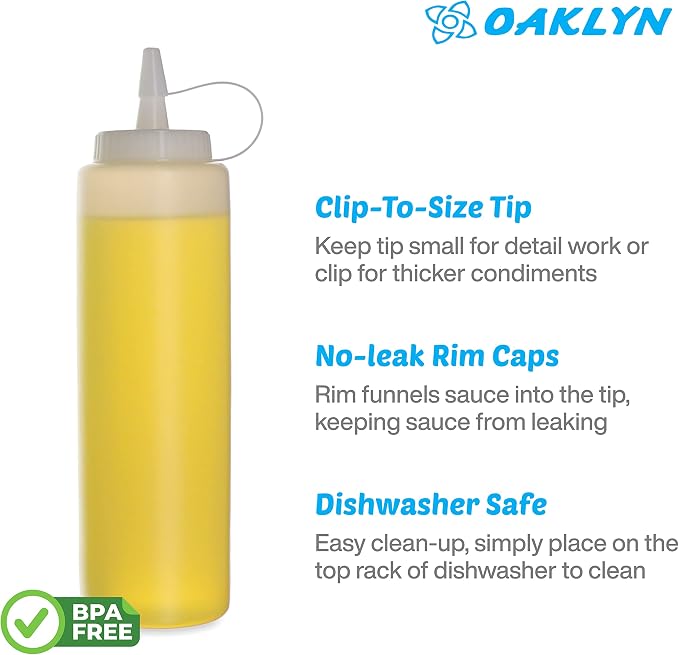 Oaklyn Squirt Bottles 16oz, 6 Pack – BPA-Free Condiment Squeeze Bottles - Image 5