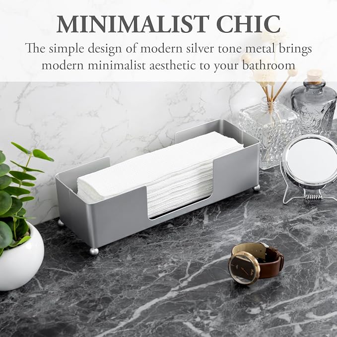 MyGift Metal Tabletop Folded Hand Towel Holder, Modern Silver Tone Commercial - Image 2