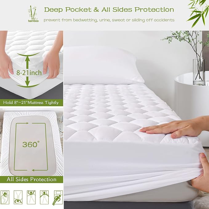 GRT King Mattress Protector Waterproof, Rayon from Bamboo, Cooling Quilted - Image 4