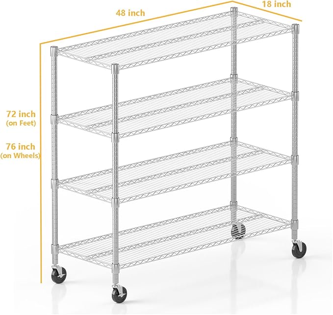 Himimi 72" H Storage Shelves 4 Tier Metal Shelving Adjustable Wire Shelf - Image 3