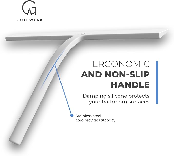 GÜTEWERK Shower Squeegee for Glass Doors, Silicone Window Squeegee, Bathroom - Image 2