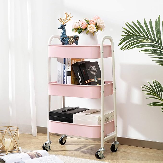 AGTEK Makeup Cart, Movable Rolling Organizer Cart, 3 Tier Metal Utility Cart - Image 6