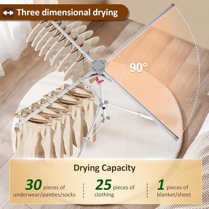 Tripod Drying Rack Height Adjustable, 2025 Upgraded Foldable Portable Standing - Image 3