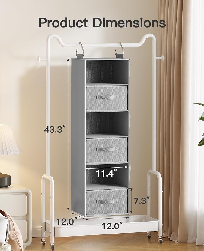 Pipishell Hanging Closet Organizer 6-Shelf, Hanging Shelves - Image 3