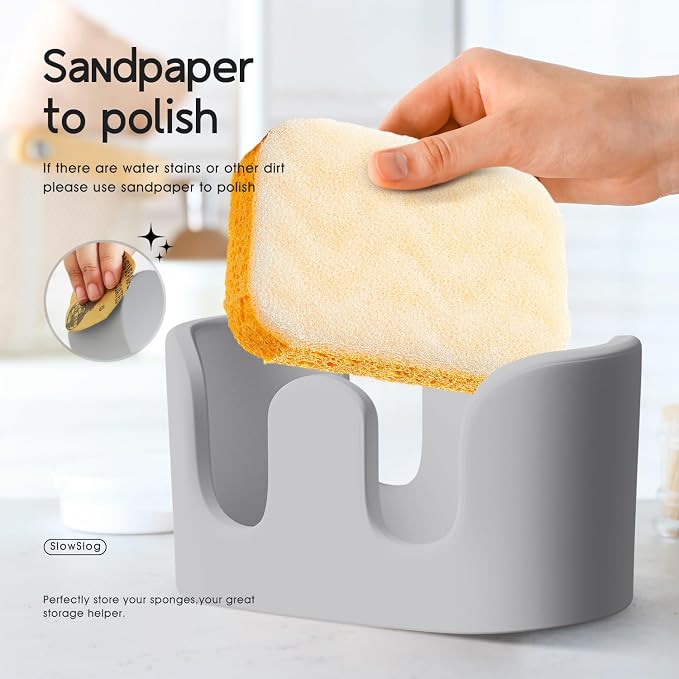 Double Sponge Holder, 2 Slots Diatomite Stone Sponge Holder, Absorbent Sponge - Image 3